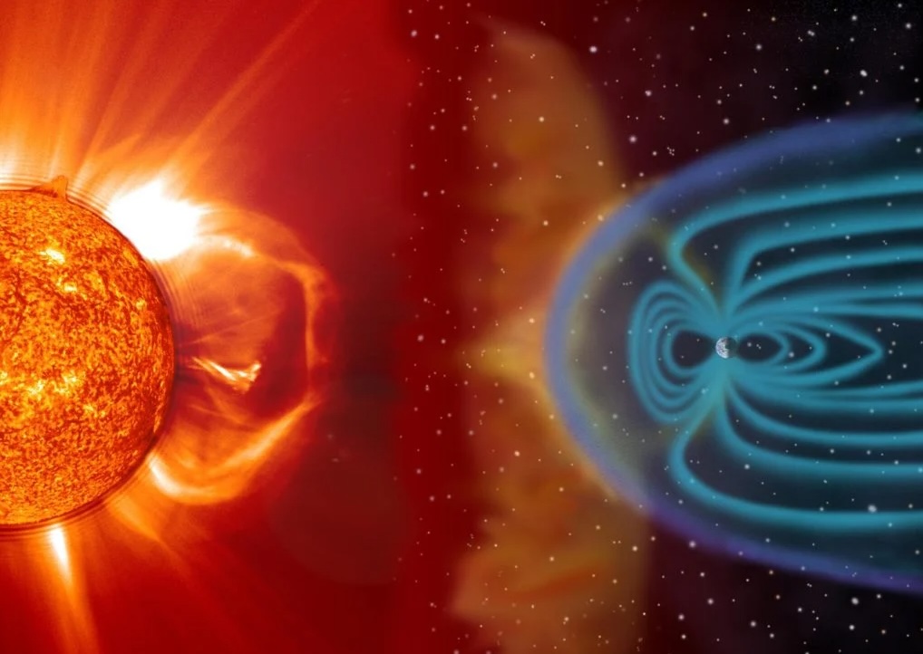 Space weather — solar wind interacting with Earth's magnetosphere